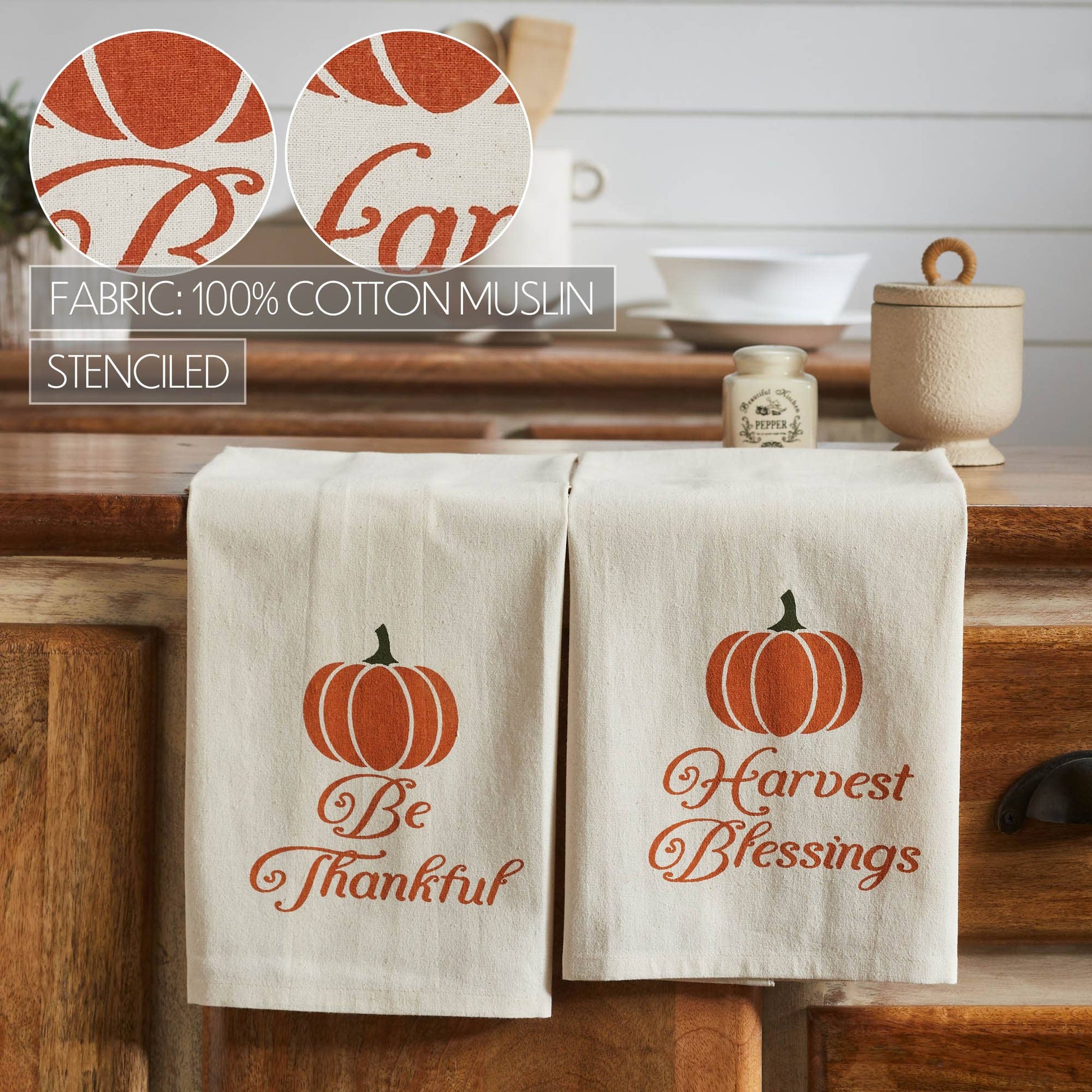 VHC Brands - Harvest Blessings Pumpkin Tea Towel Set of 2 19x28 - Wines'Designs