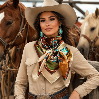Brown and Cream Floral Wild Rag - Western Scarf
