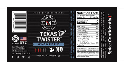 Casa M Spice Co LLC - NEW!  Texas Twister™ Wing & Rib Rub - Plastic Shaker - Wines'Designs