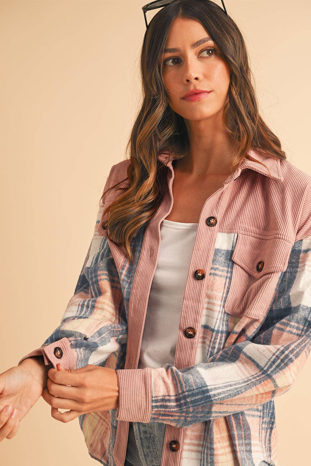 Golden Plaid Corduroy Relaxed Shacket