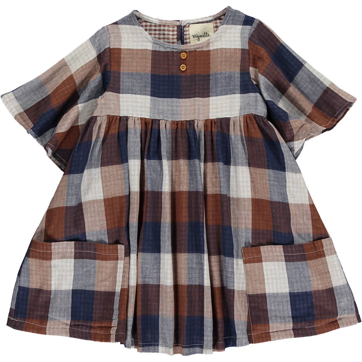 Vignette - Korin dress in blue and brown plaid: 2y - Wines'Designs