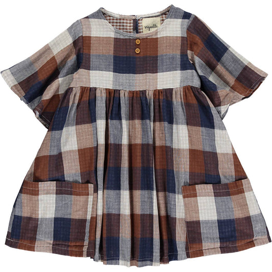 Vignette - Korin dress in blue and brown plaid: 2y - Wines'Designs