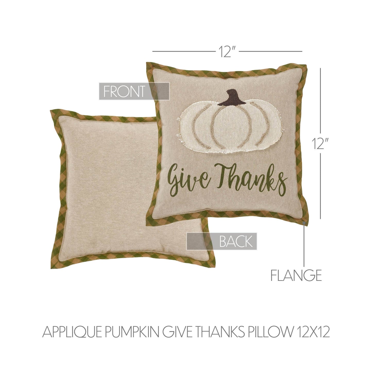 VHC Brands - Harvest Blessings Applique Pumpkin Give Thanks Pillow 12x12 - Wines'Designs