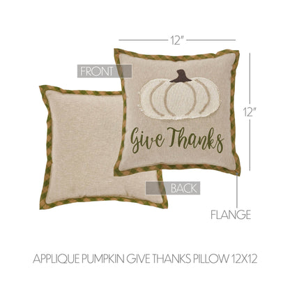 VHC Brands - Harvest Blessings Applique Pumpkin Give Thanks Pillow 12x12 - Wines'Designs