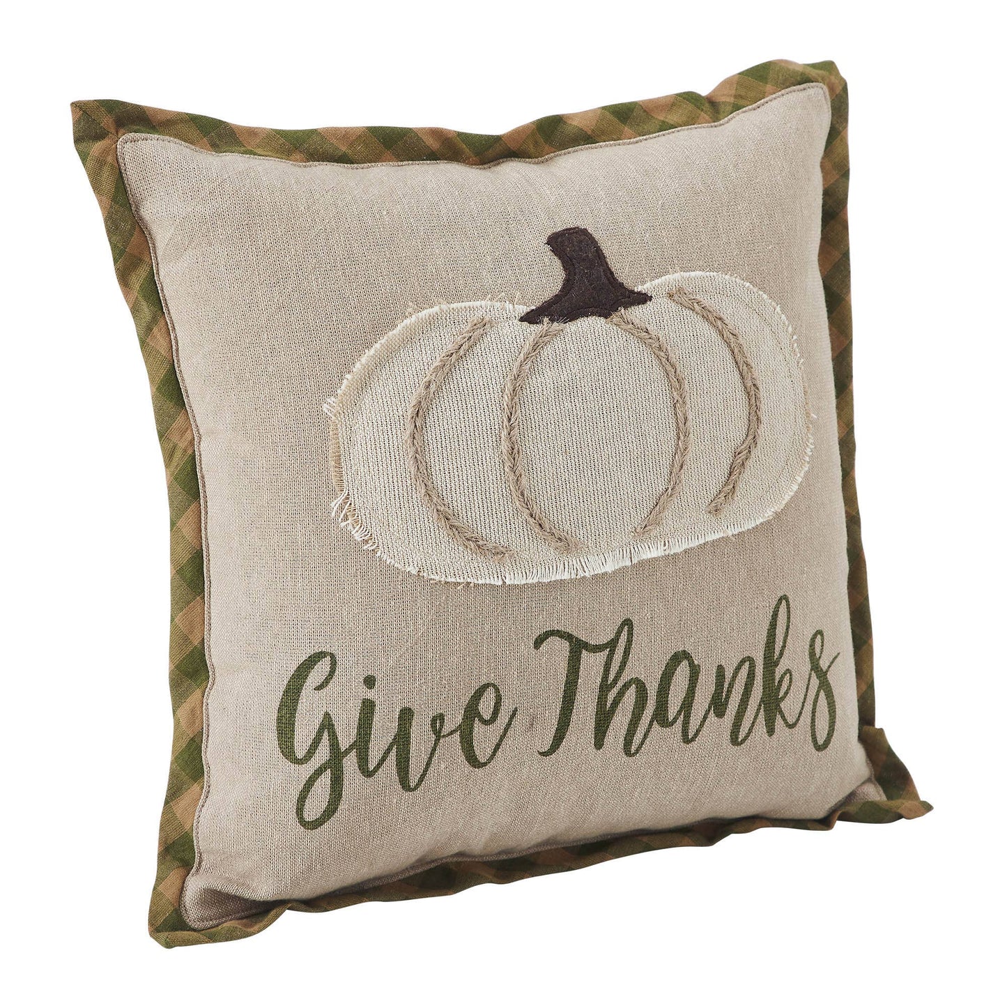 VHC Brands - Harvest Blessings Applique Pumpkin Give Thanks Pillow 12x12 - Wines'Designs