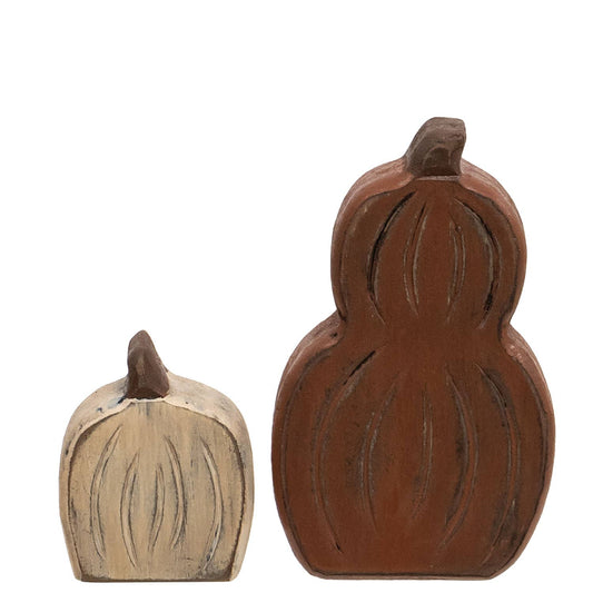 The Hearthside Collection - 2/Set, Mini Engraved Wooden Pumpkin & Gourd Sitter - Wines'Designs