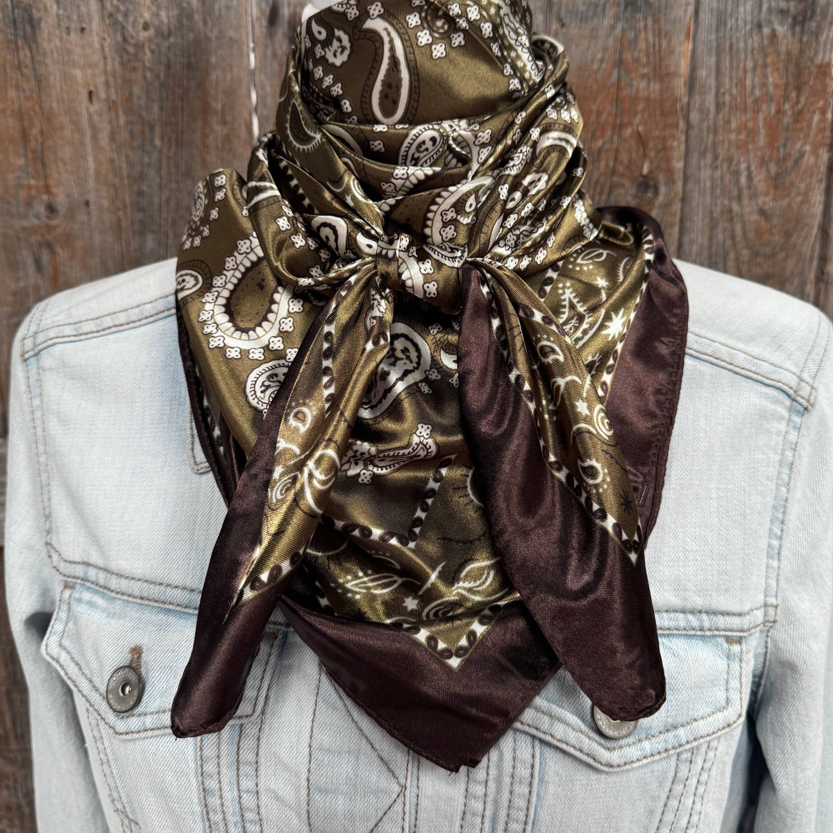 Sage and Brown Floral Paisley Wild Rag - Western Scarf