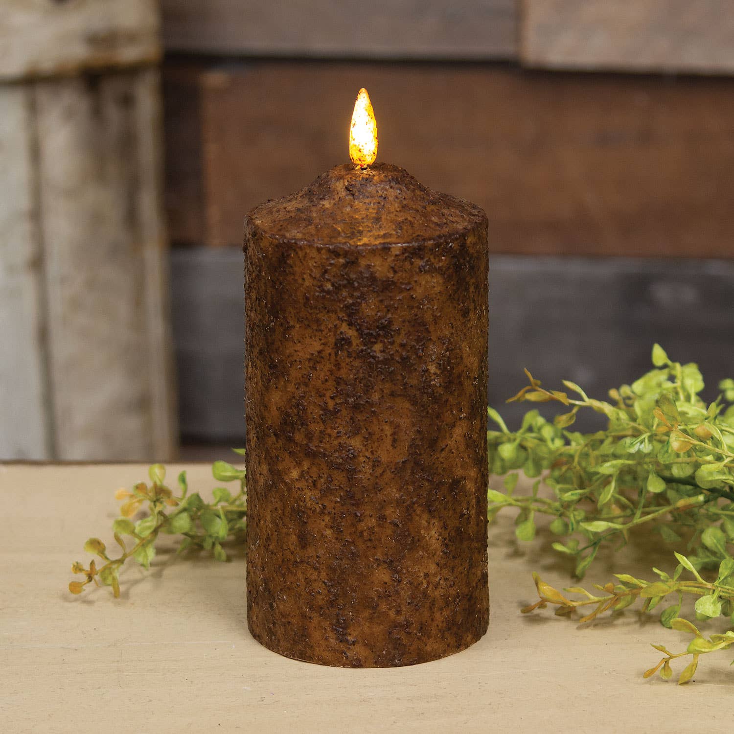 The Hearthside Collection - Burnt Mustard Flicker Flame Timer Cake Pillar, 6" - Wines'Designs