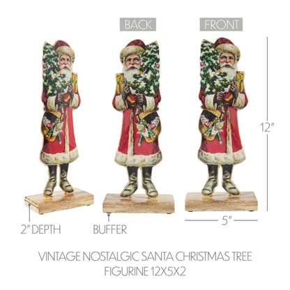 VHC Brands - Vintage Nostalgic Santa Christmas Tree Figurine 12x5x2 - Wines'Designs