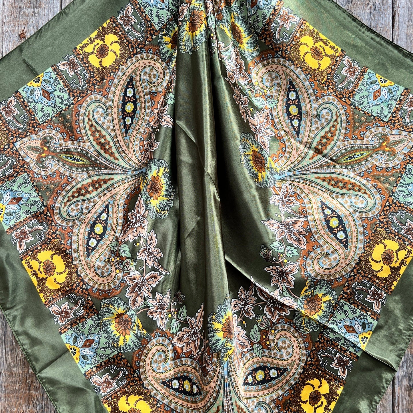 Olive Tone Paisley Wild Rag - Western Scarf