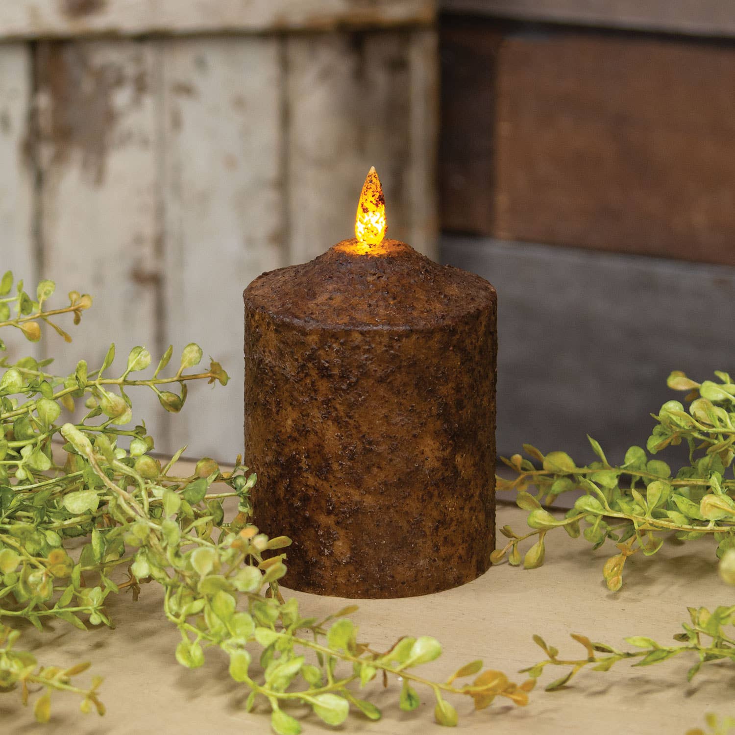 The Hearthside Collection - Burnt Mustard Flicker Flame Timer Cake Pillar, 4" - Wines'Designs