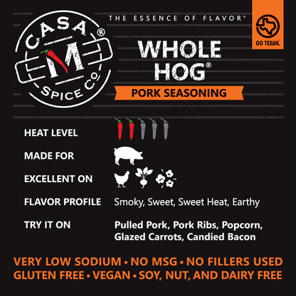 Casa M Spice Co LLC - Whole Hog® Pork Seasoning - Plastic Shaker - Wines'Designs