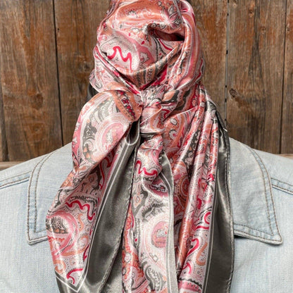 Pink & Grey Paisley Wild Rag - Western Scarf
