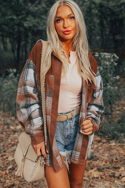 Golden Plaid Corduroy Relaxed Shacket