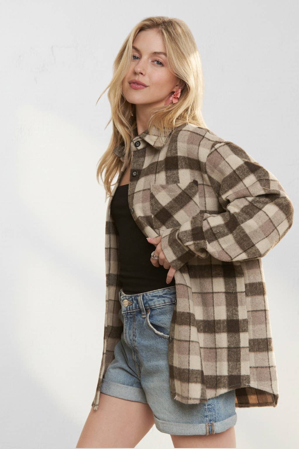 PLAID LONG SLEEVES FLANNEL SHACKET