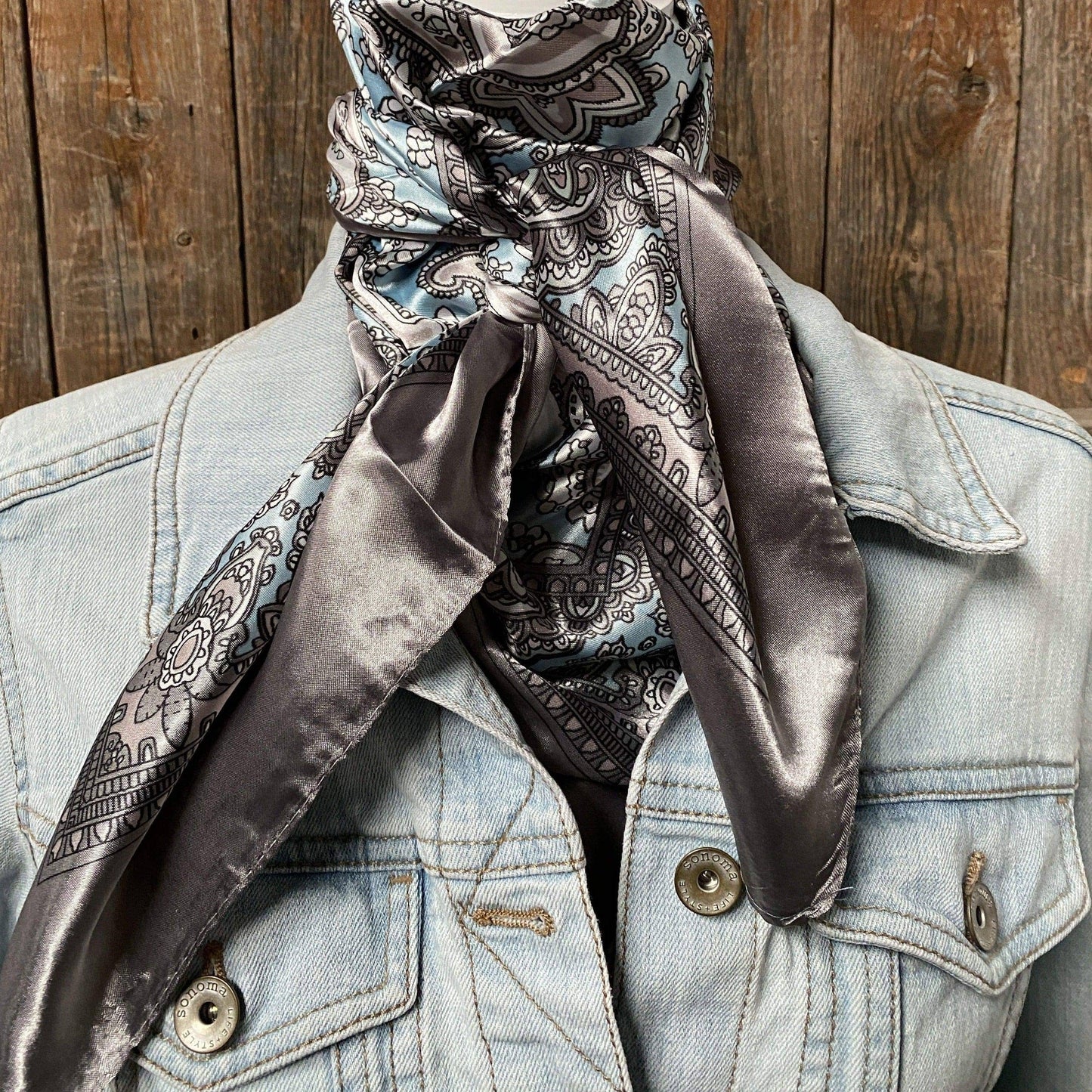 Grey & Turquoise Paisley Wild Rag - Western Scarf