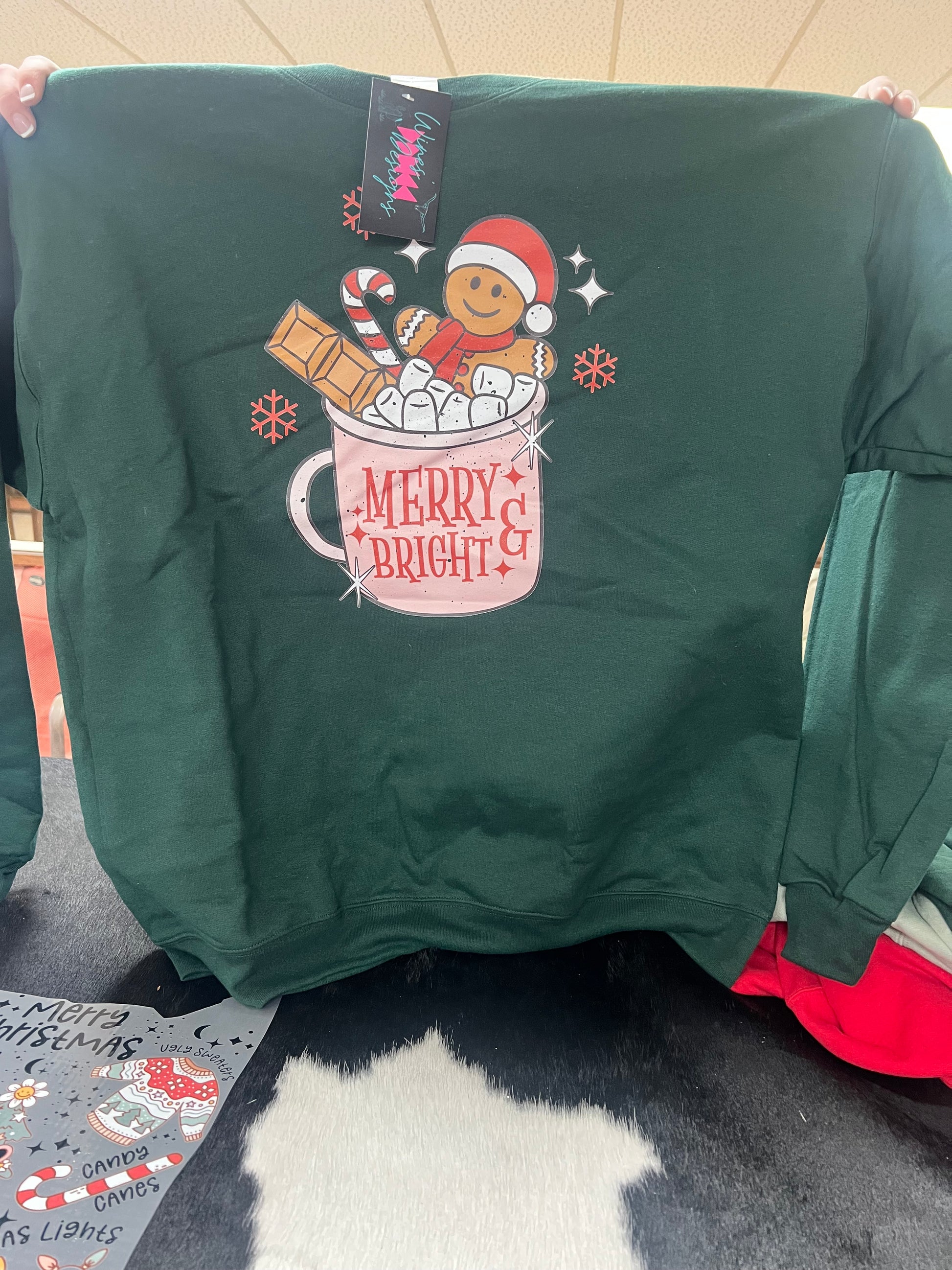 Merry & Bright in a cup of hot chocolate sweatshirt - Wines'Designs