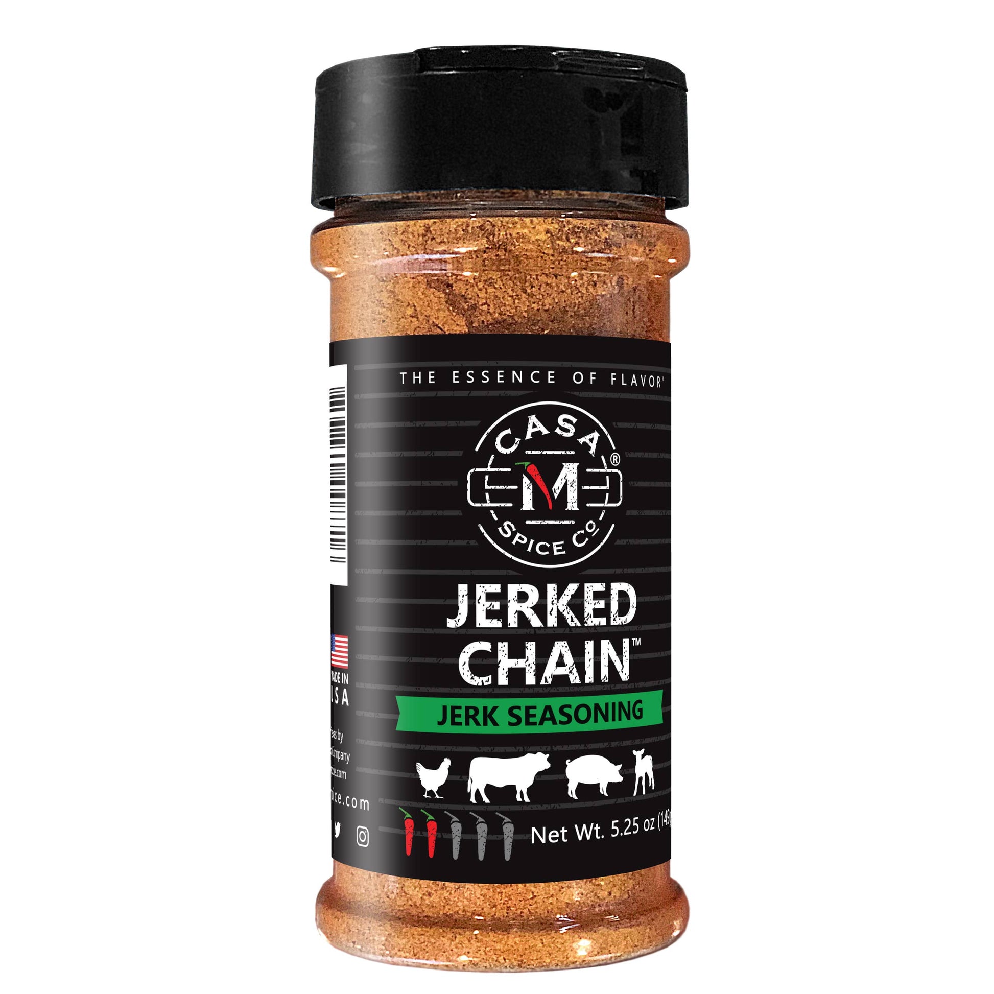 Casa M Spice Co LLC - Jerked Chain® Jerk Seasoning - Plastic Shaker: Uncontrolled (2X as Spicy) - Wines'Designs