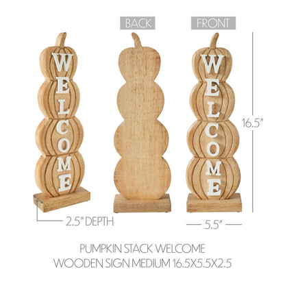 VHC Brands - Pumpkin Stack Welcome Wooden Sign Medium 16.5x5.5x2.5 - Wines'Designs