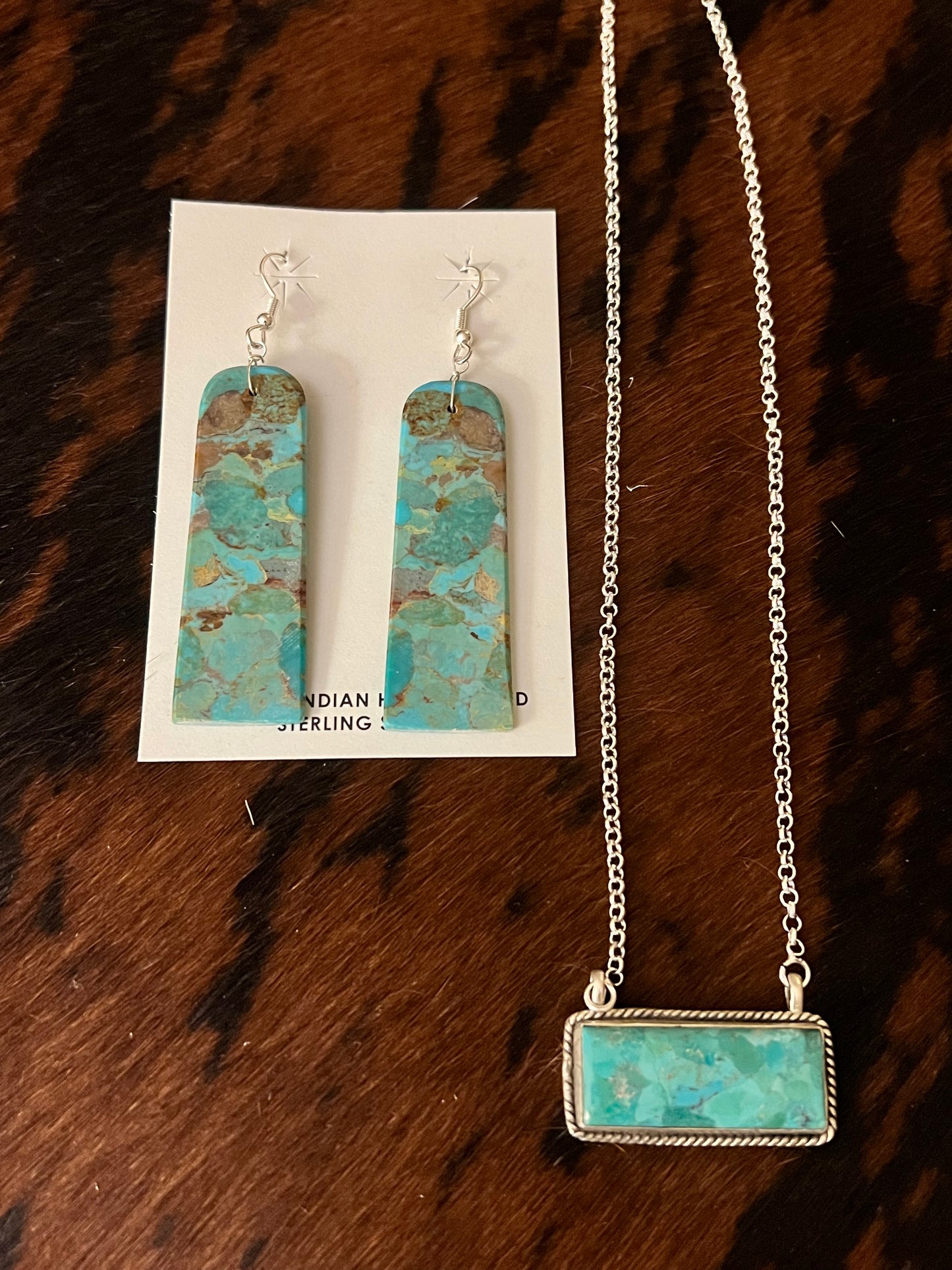 Kingman turquoise necklace/slab earring set (authentic stones & sterling silver) - Wines'Designs