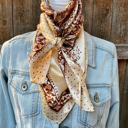Tan/Brown Polka Dot & Paisley Wild Rag - Western Scarf