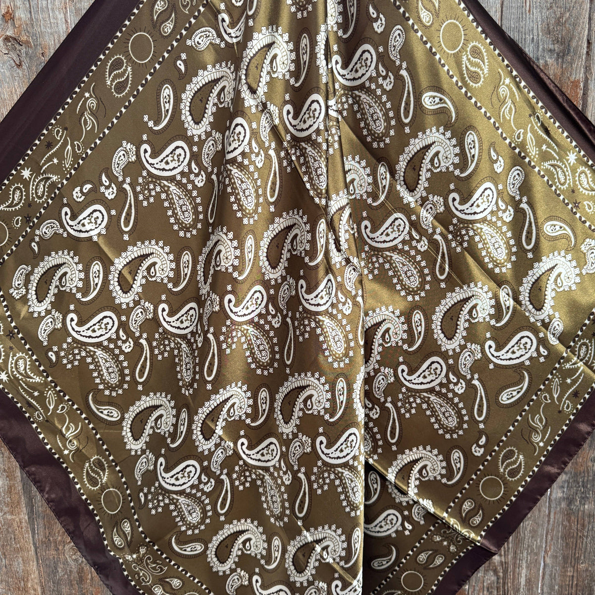 Sage and Brown Floral Paisley Wild Rag - Western Scarf