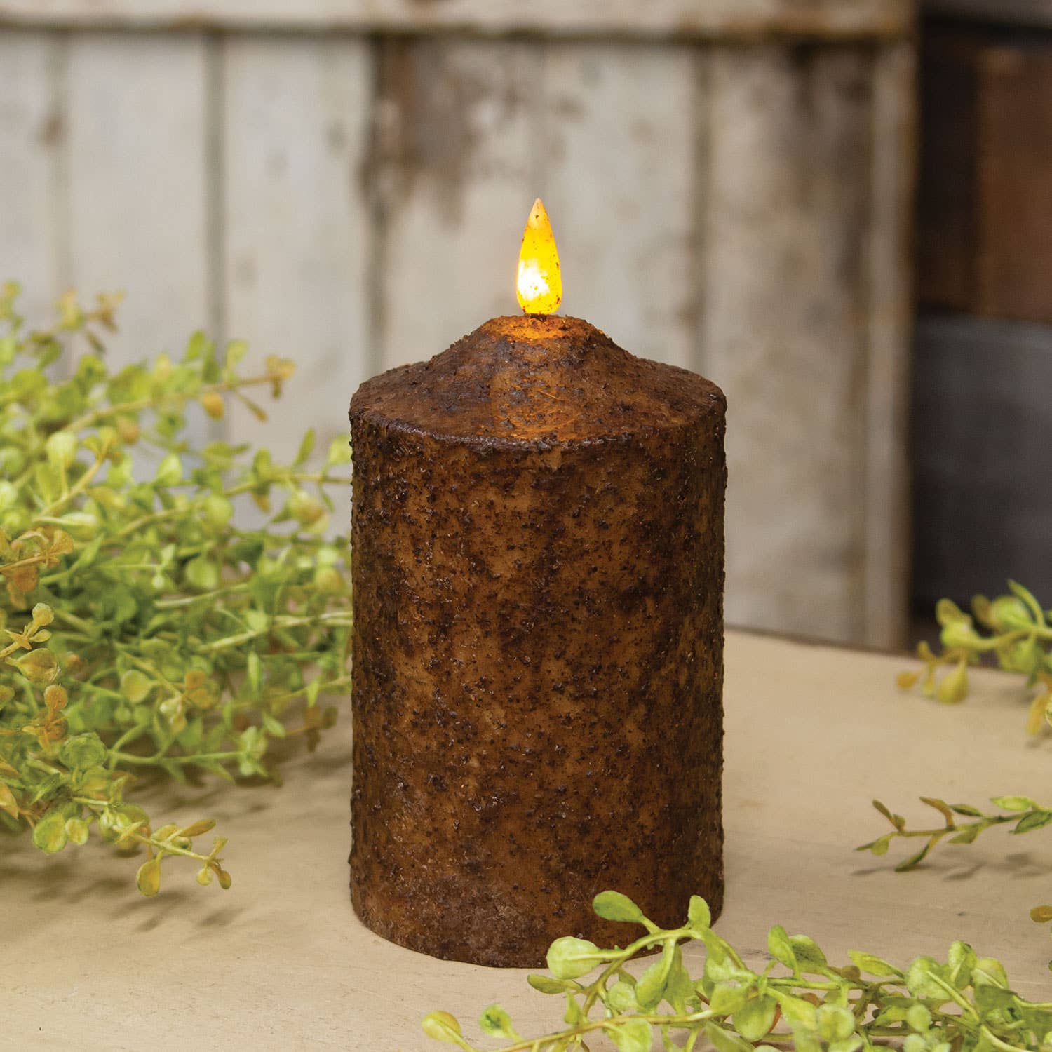 The Hearthside Collection - Burnt Mustard Flicker Flame Timer Cake Pillar, 5" - Wines'Designs