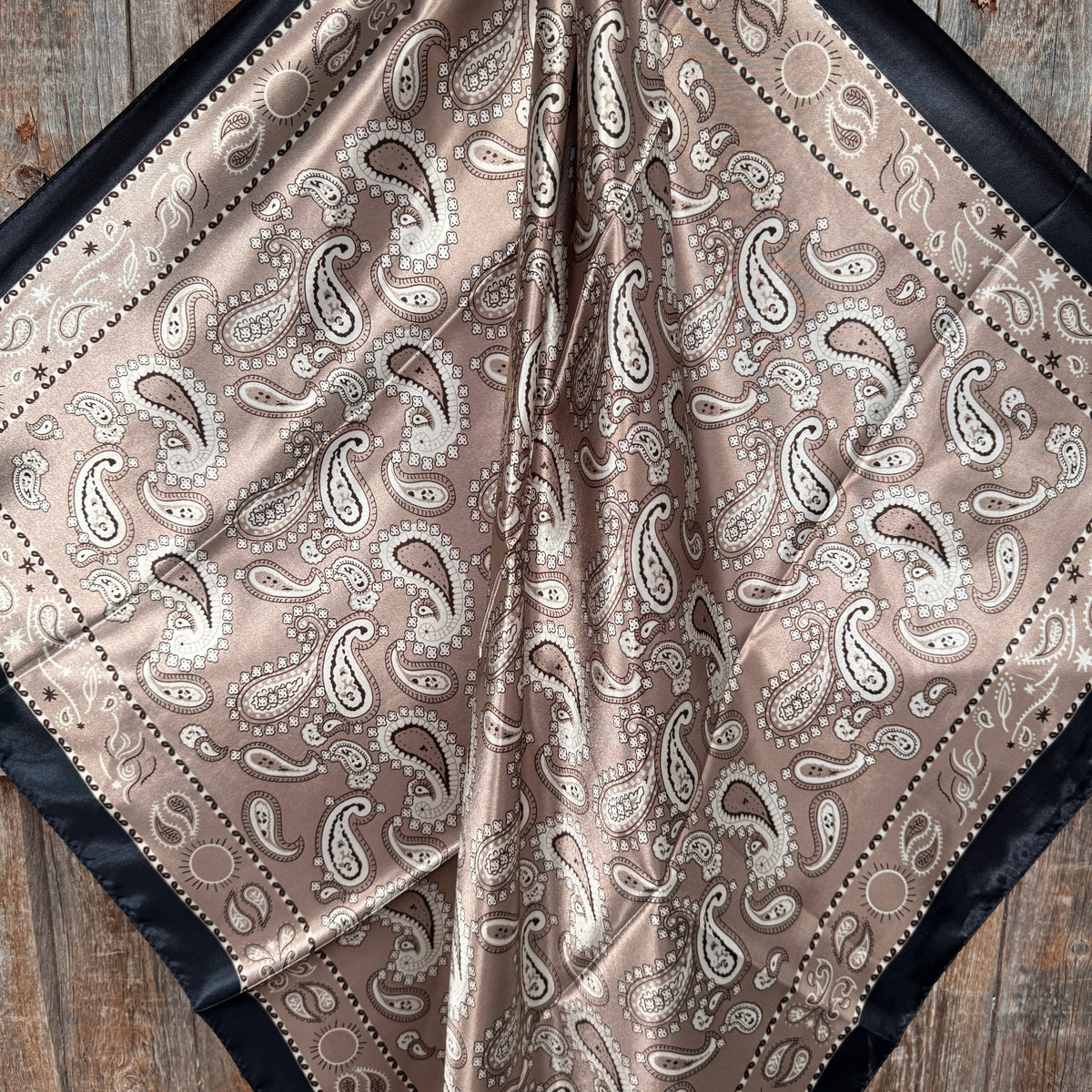 Black and Tan Floral Paisley Wild Rag - Western Scarf