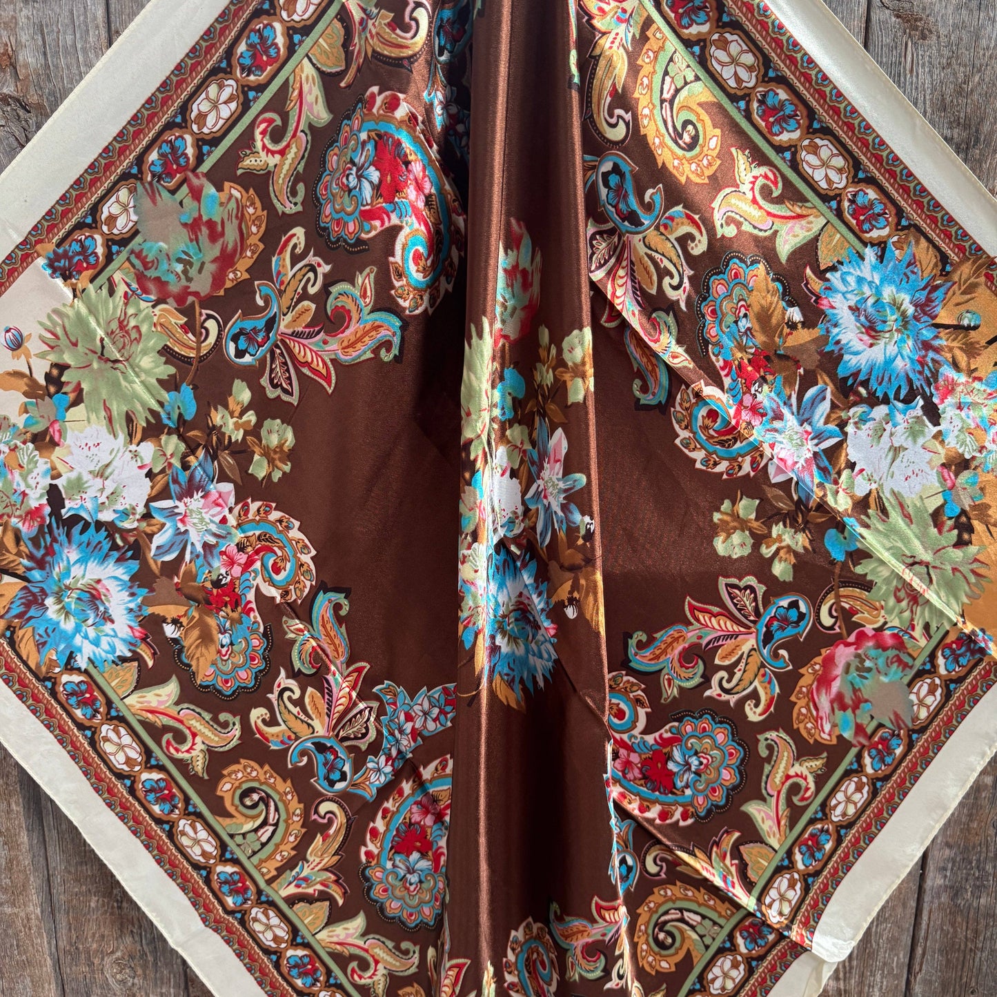 Brown and Cream Floral Wild Rag - Western Scarf