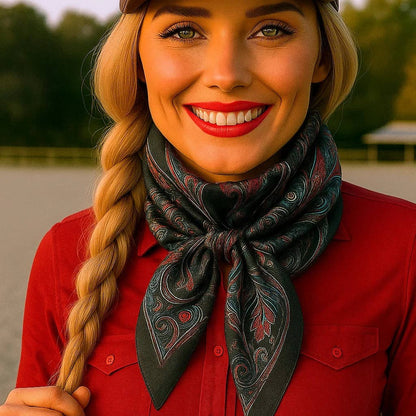 Black Floral Wild Rag - Western Scarf