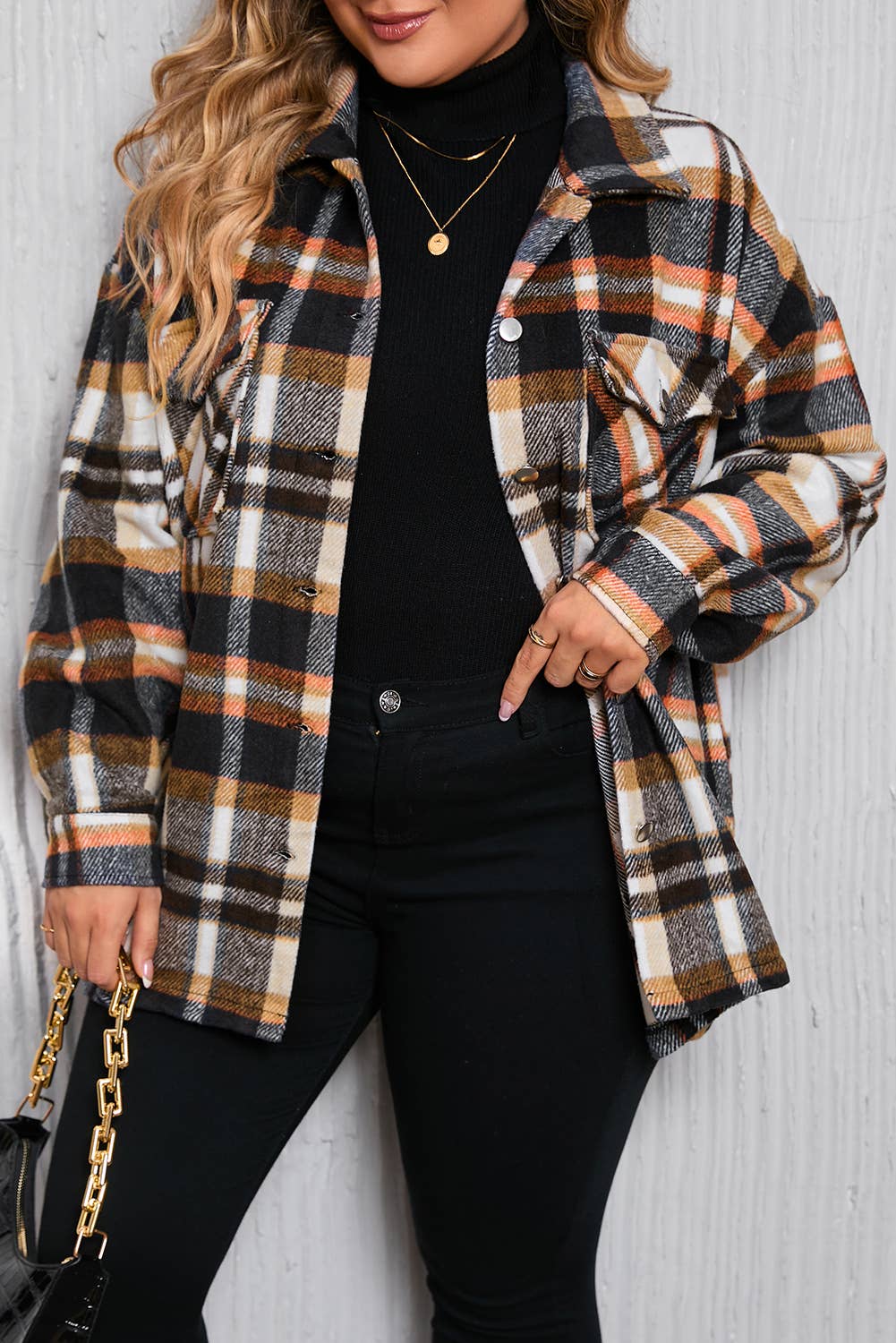 Geometric Plaid Print Pocketed Shacket (S-2XL): Blue / Missy - Wines'Designs