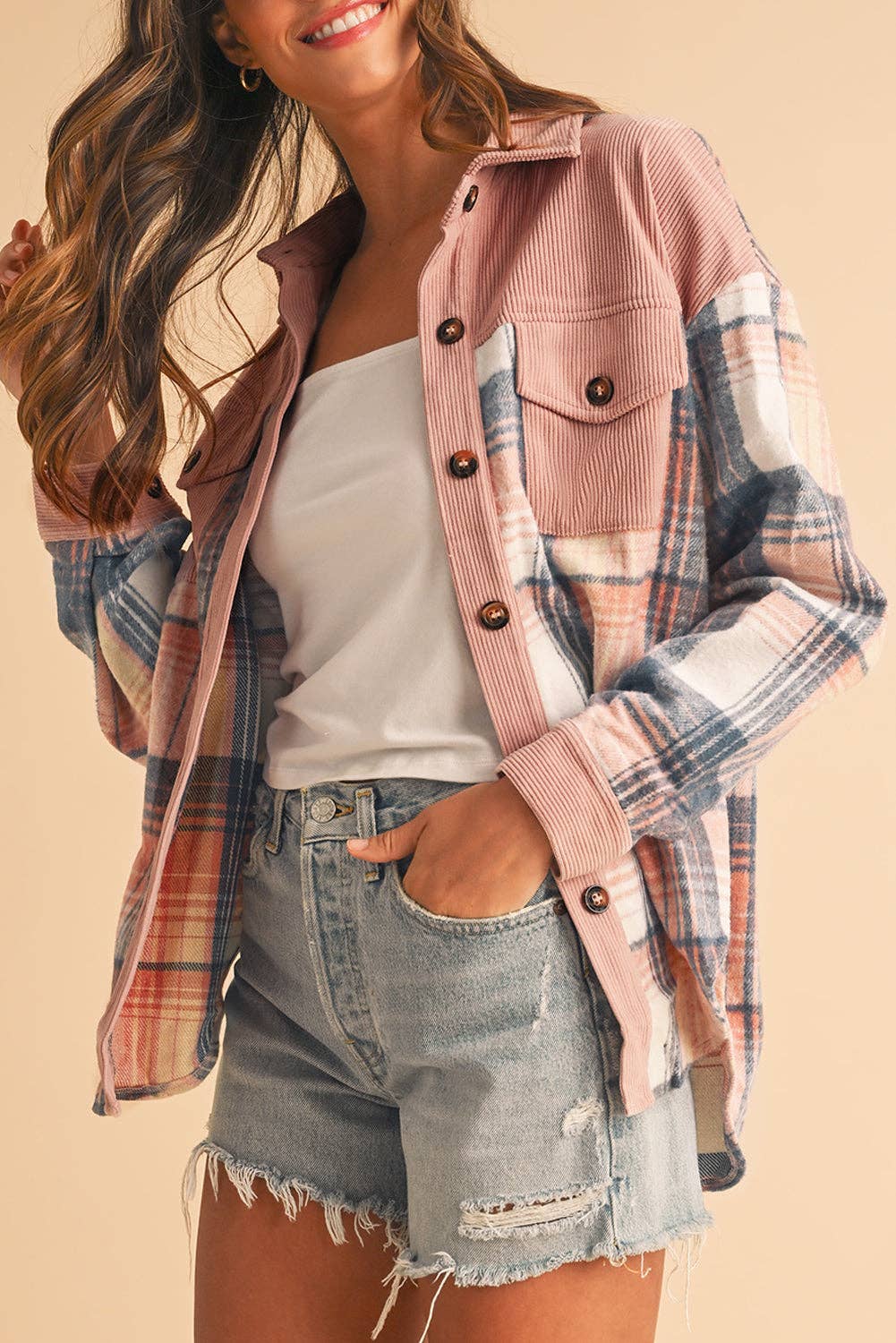 Golden Plaid Corduroy Relaxed Shacket