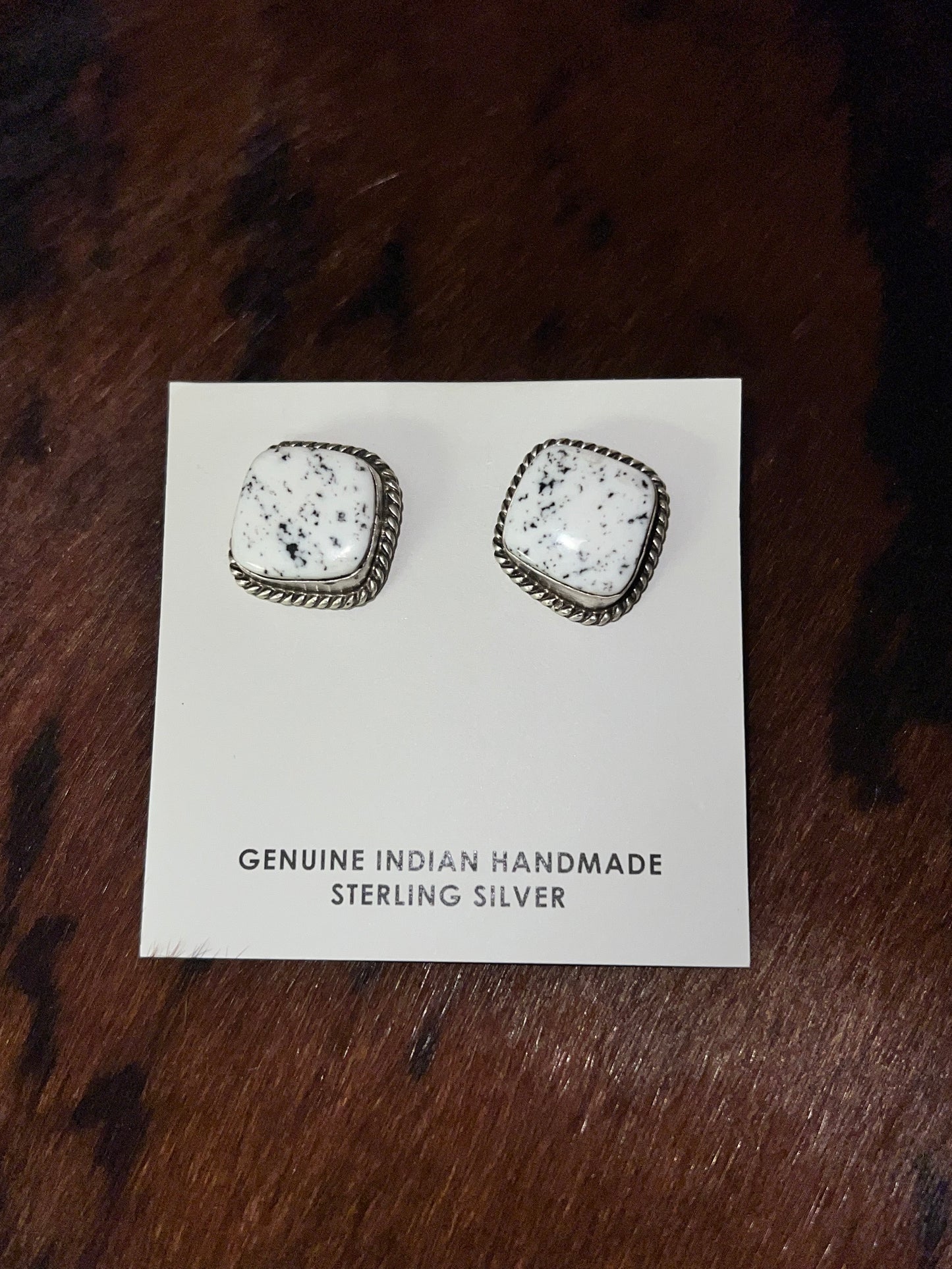 White buffalo square studs (authentic stone and sterling silver) - Wines'Designs