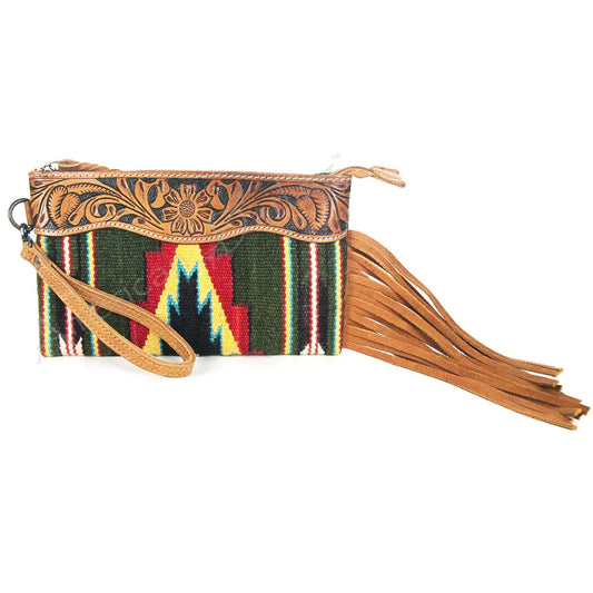 Green Saddle blanket wristlet with fringe - Wines'Designs