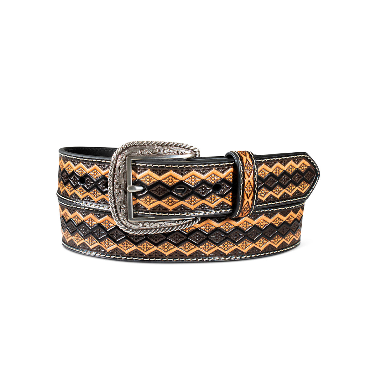 Ariat 1 1/2 Diamond Floral Embossed Belt Brown