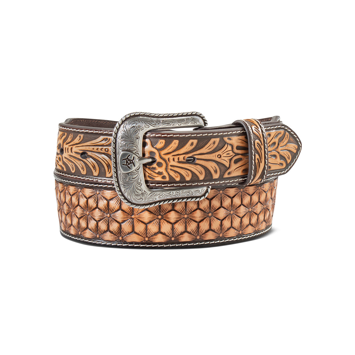 Ariat Mens Belt 1 3/4-1 1/2 Diamond Honey Comb Brown