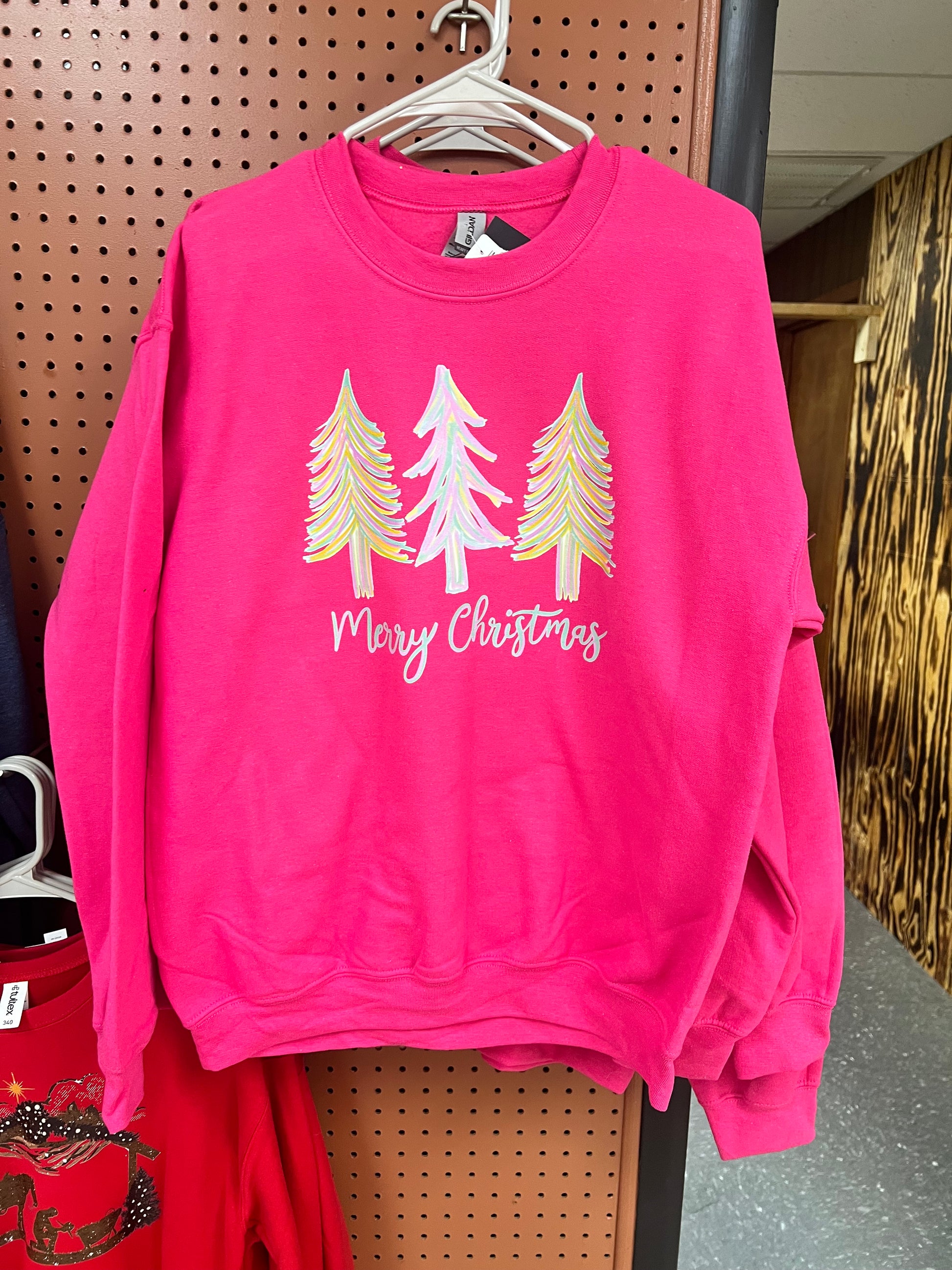 Merry Christmas with bright colored trees sweatshirt - Wines'Designs