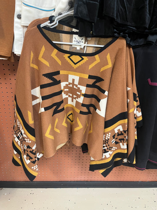 Southwestern print poncho sweater - Wines'Designs