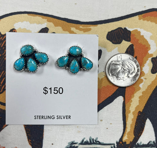 Cluster earrings (authentic turquoise and sterling silver)