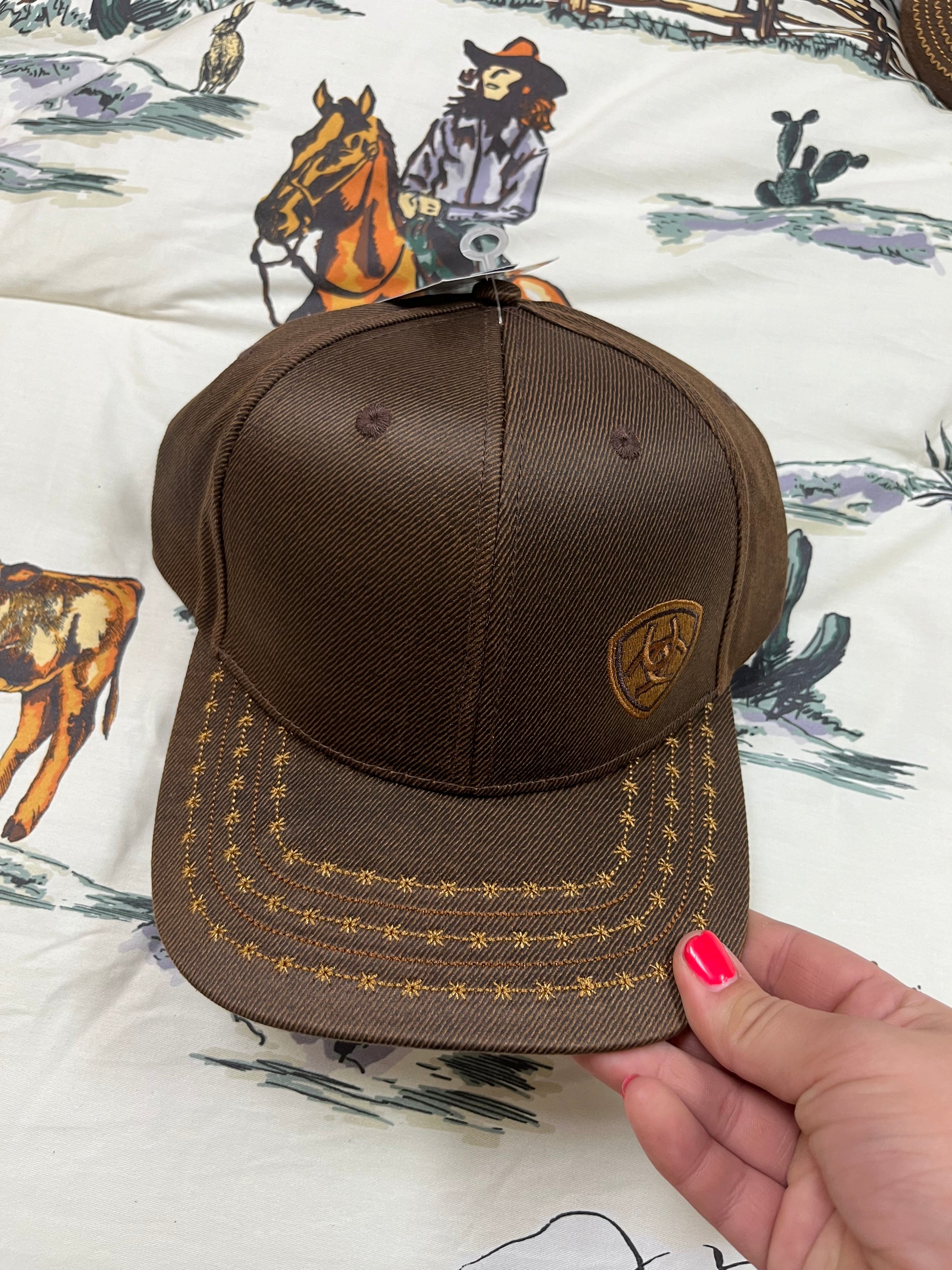 Ariat-Offset logo on a brown cap - Wines'Designs