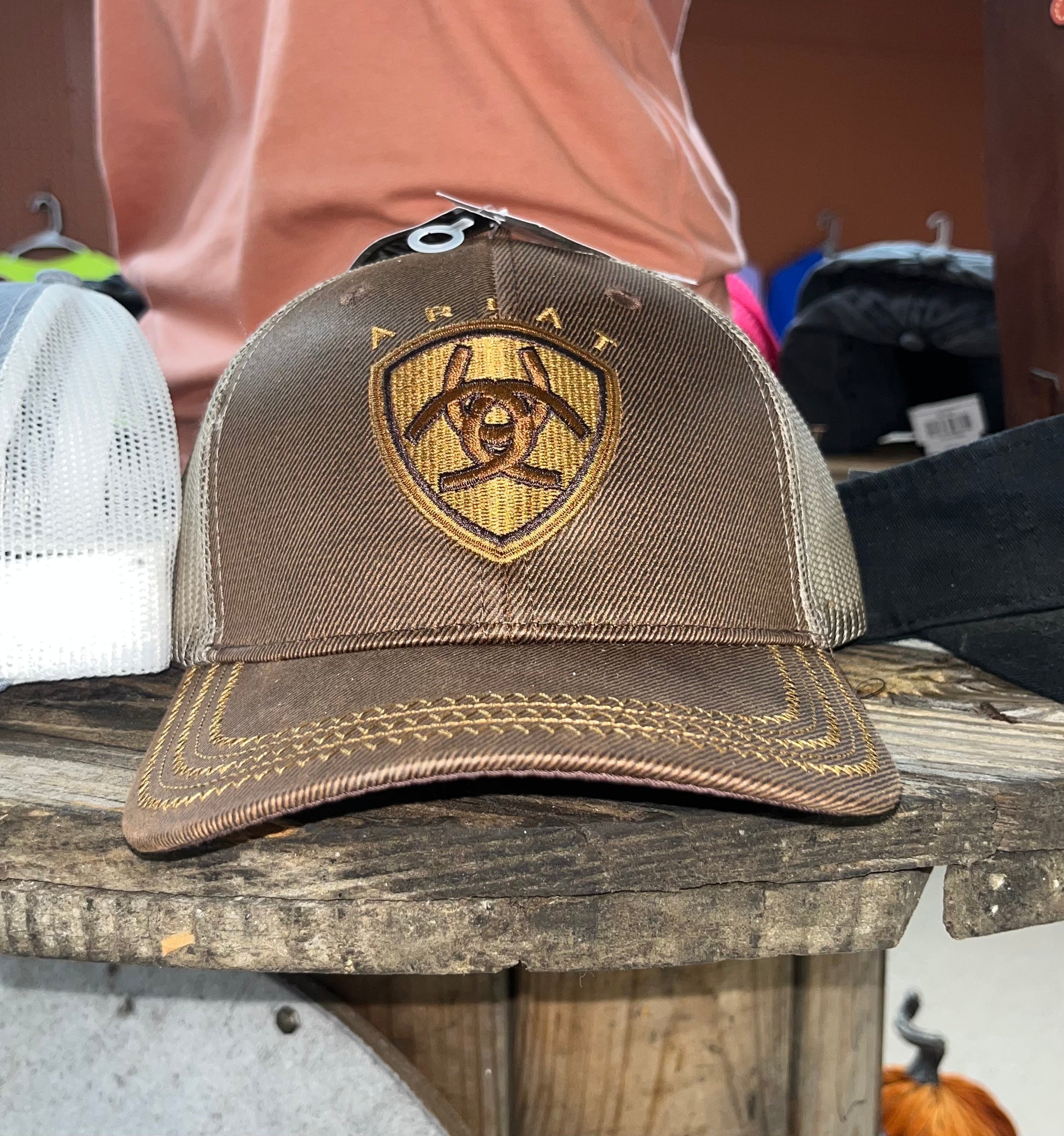 Ariat 2 tone brown mesh back hat - Wines'Designs