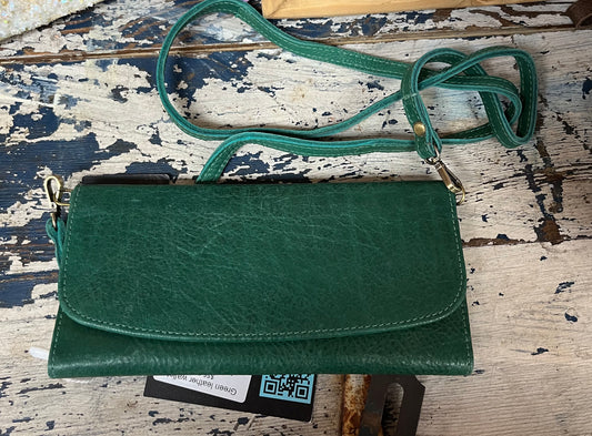 Green leather wallet - Wines'Designs