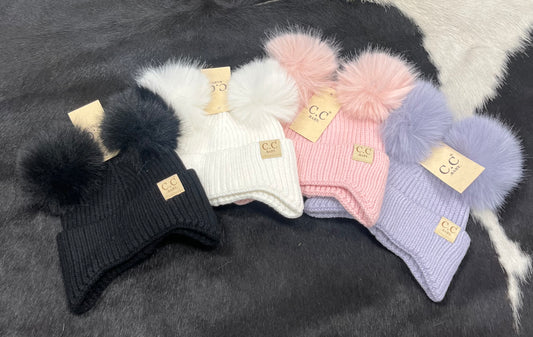 BABY Ear Flap Double Pom C.C Beanie - Wines'Designs