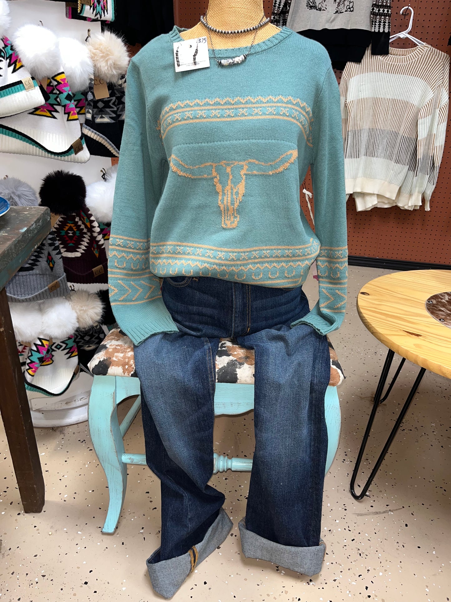 Teal Longhorn Sweater