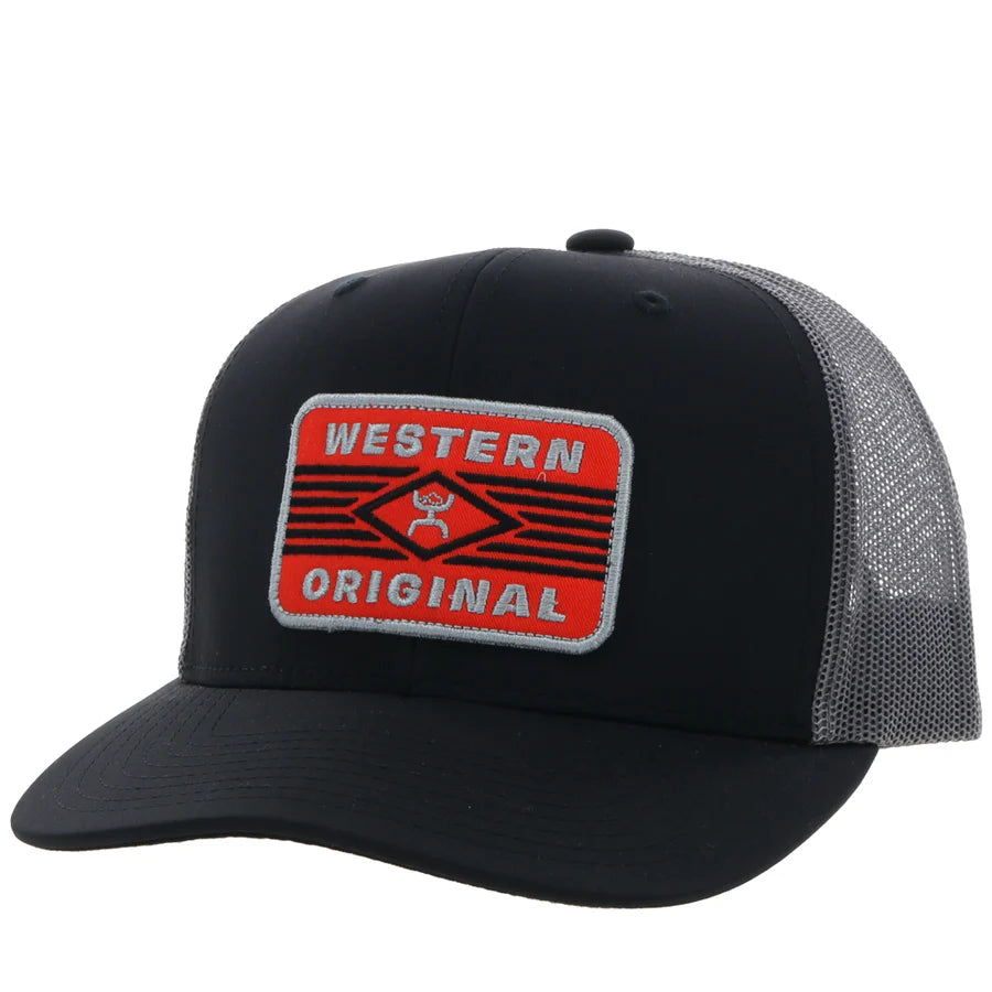 Circuit Hooey Black / Grey 5-Panel Trucker with Orange / Black / Grey Rectangle Patch - OSFA