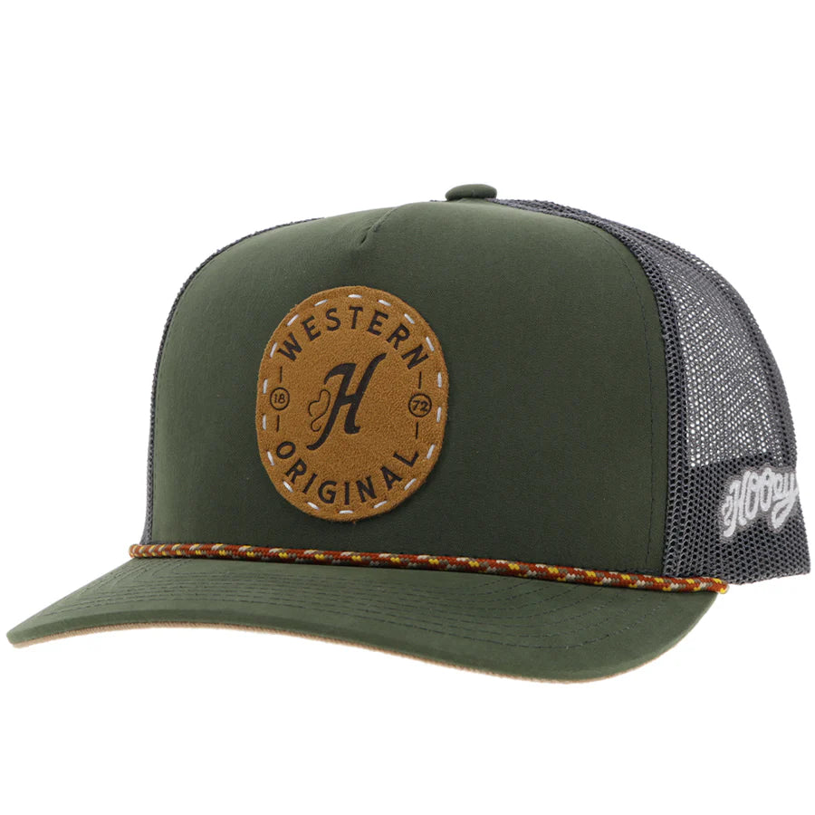 Spur Hooey Olive / Grey 5-Panel Trucker with Brown Circle Patch - OSFA