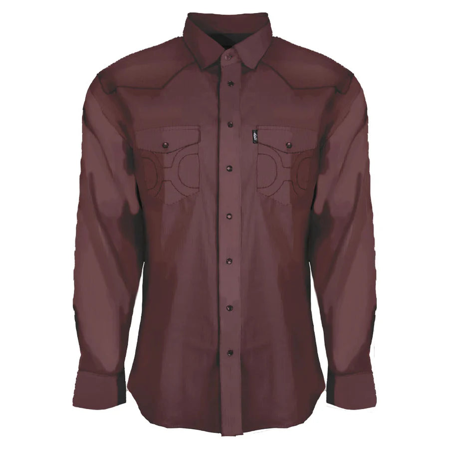 Dos Sol Men's Brown Long Sleeve Pearl Snap with Lens Cleaner - S