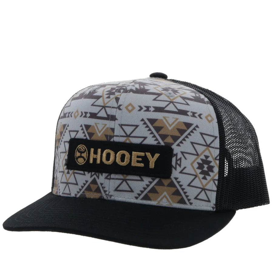 Lock-Up Hooey Grey / Black 6-Panel Trucker with Black / Tan Rectangle Patch - OSFA
