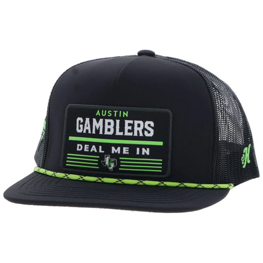 Austin Gamblers Black 5-Panel Trucker with Black / White / Neon Green Patch - OSFA