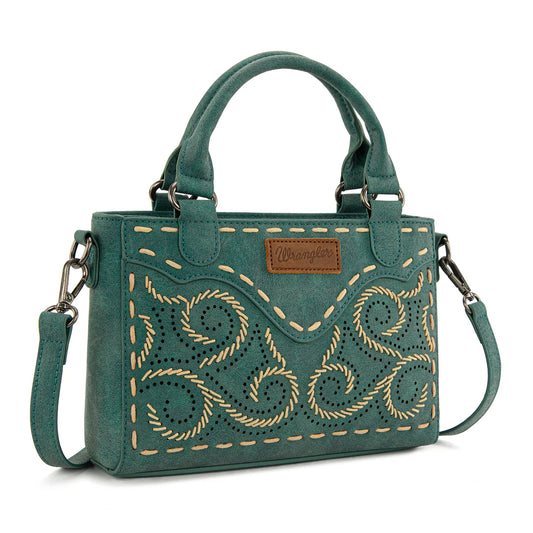 WG337-2003 Wrangler Embroidered Swirl Mini Satchel/ Crossbody - Turquoise